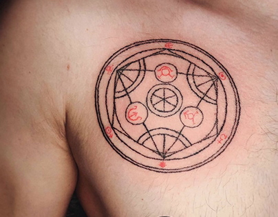 Handpoke tattoo: Transmutation circle