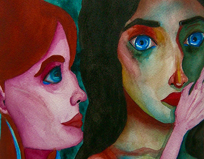 Gwena Christine Original Watercolor Painting Two Women