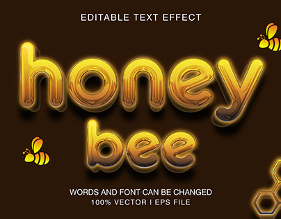 honey bee, editable text effect with gold color style