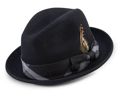 Montique Black 2" Brim Wool Felt Dress Fedora Hat