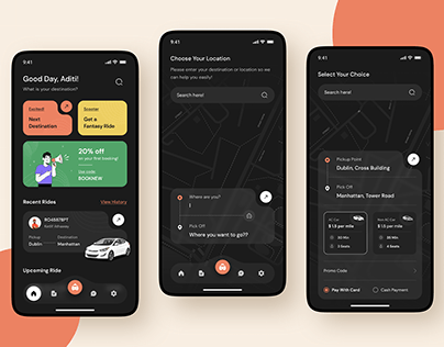 Taxi Booking App, Mobile UI Design, UI UX Design