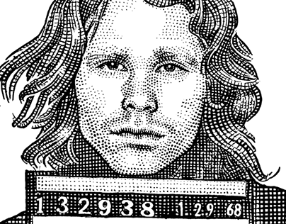 Jim Morrison 1968 Mugshot, 'WSJ 'hedcut'