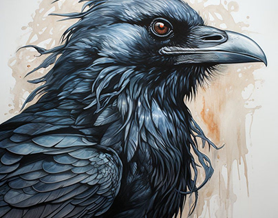 Raven, dark art, sketch style, stipple shading