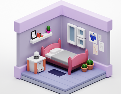 3D Isometric bedroom practice