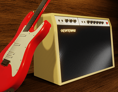 3D amplifier and electric guitar render