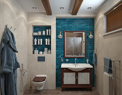 The interior of a bathroom in a country house.