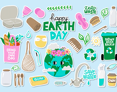 Happy Earth day doodle set