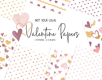 Watercolor Valentine Digital Papers and Clip art