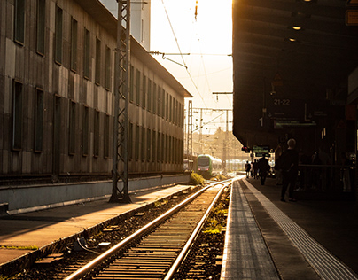 Sunrise / Golden hour at the main station in Essen City