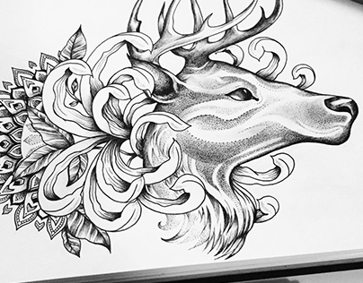 Deer and Chrysanthemum tattoo design