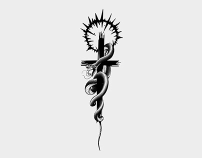 Snake with cross Tattoo logo designs