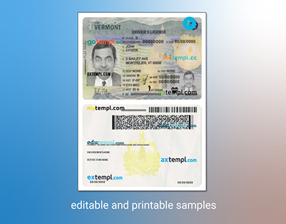 USA Vermont driving license template (2019 – present)