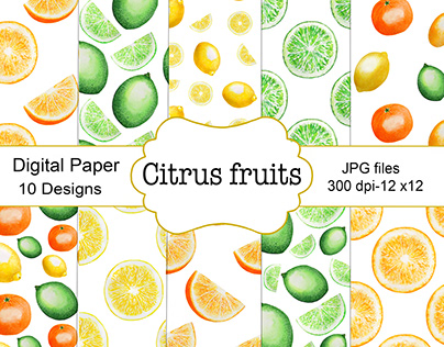 Pattern Fruits Citrus Watercolor illustration