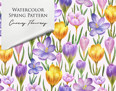 Watercolor pattern with crocus flowers