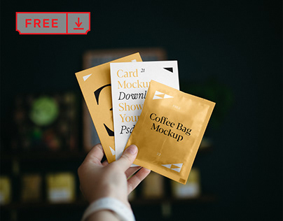 Free Cards with Coffee Bag Mockup
