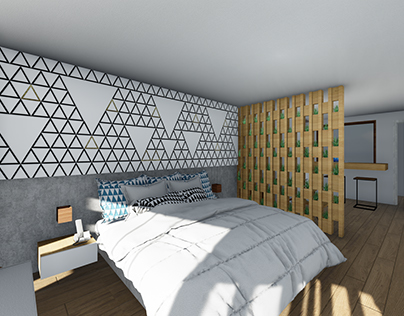 VISTAS 3D/ Dormitorio de hotel.