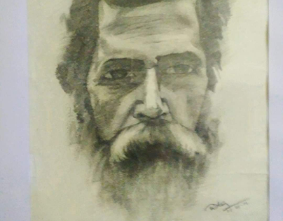 Portrait drawing of poet Binoy Mojumder.