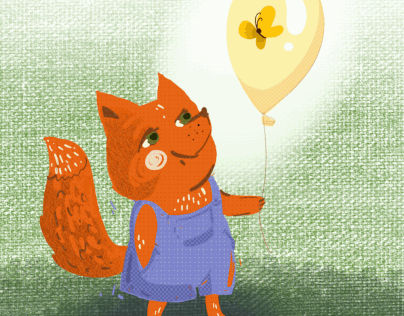 Gif animation Fox cub and butterfly