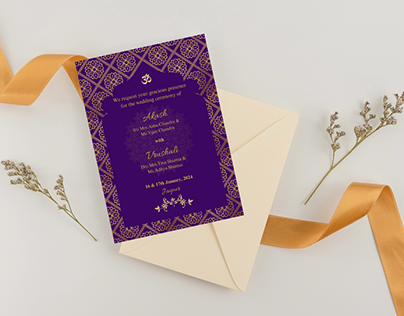 Purple and Golden Indian Wedding Invite