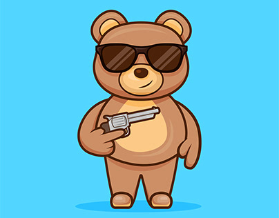 Bear holding gun with smirk smile