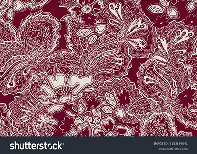 Two-color, medium-sized and densely embroidered...