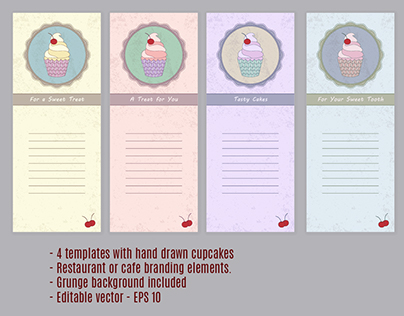 Templates with hand drawn cupcakes