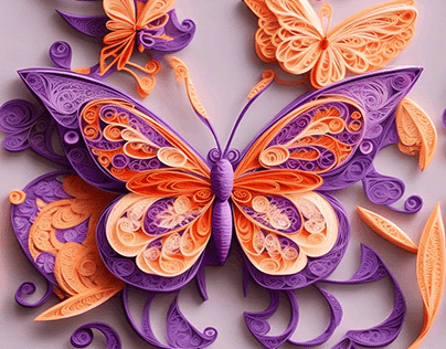 Violet & Orange 3D Quilled Butterfly