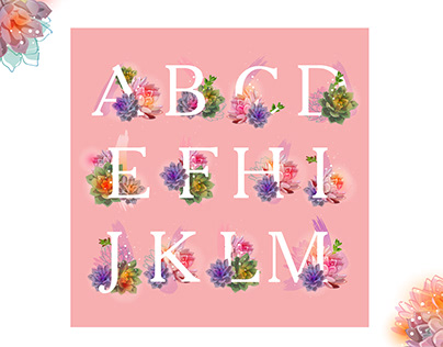 Alphabet with floral elements.