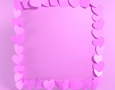 Frame of pink hearts 3d rendering