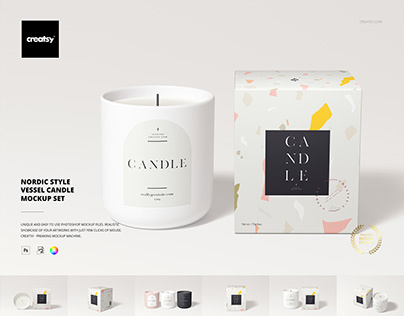 Nordic Style Vessel Candle with Box Mockup Set