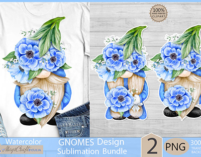 Gnomes png clipart | Watercolor gnome with anemones