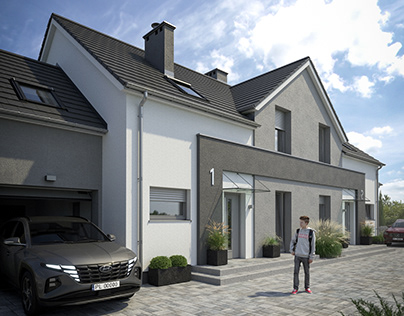 Exterior renderings of a semi-detached house