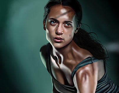 Photoshop Digital Painting of Tomb Raider Lara Croft