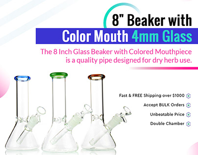 8" Beaker with Color Mouth 4mm Glass