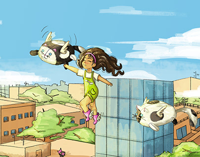 Ilustración Infantil: Cati y Cats Voladores