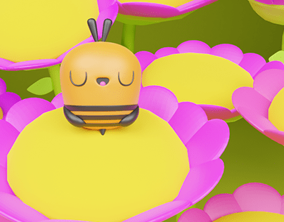 Bee resting on flower, 3D Render