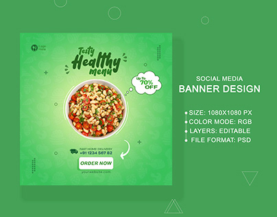 Healthy food menu web banner design