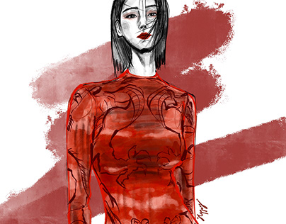 Project thumbnail - Fashion illustration-Model with Red❤️