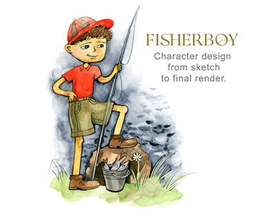 Fisherboy. Character design from sketch to final render