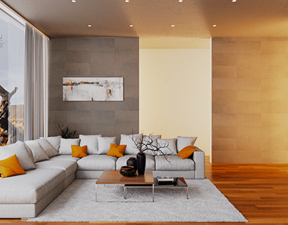 Diseño salon moderno con toques naranja (mod. artema )