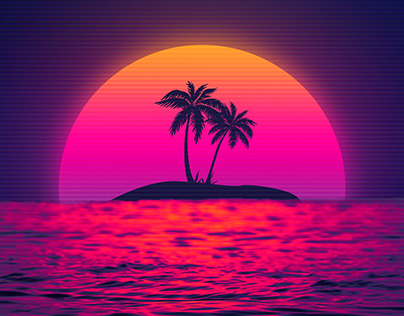 80s Beach Sunset