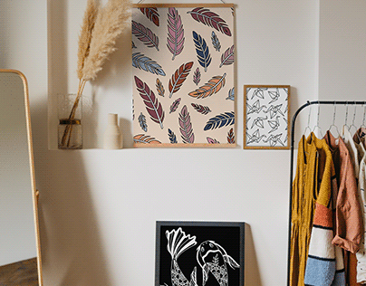 Feathers, Origami Cranes, and Koi Fish Art Prints