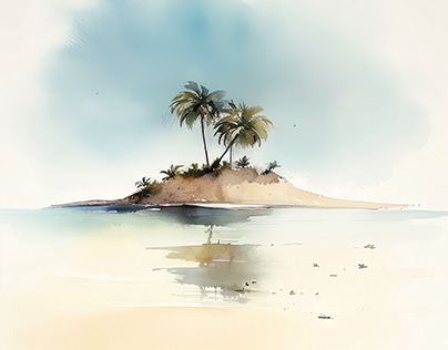 Coastal Island Palm Tree Watercolor