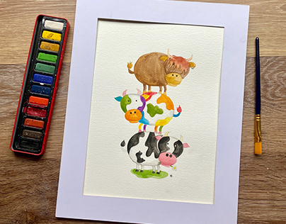 Cow Watercolour Painting (For Sale)
