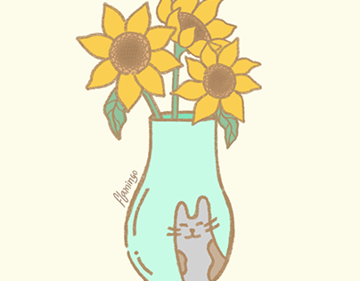 Sunflowers in a Cat Vase