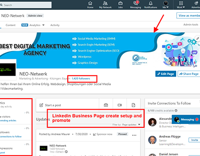 Linkedin Business Page create, setup and promote