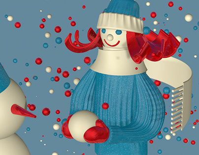 3D иллюстрация «Девочка и снеговик»