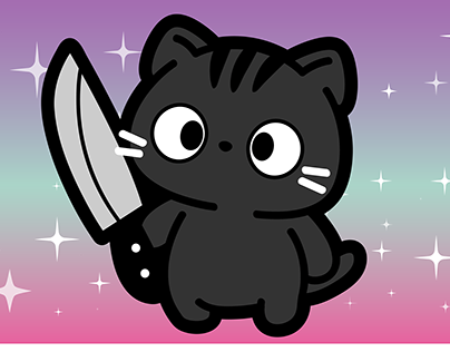 cute black cat with a knife