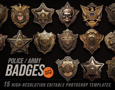 15 Police / Army / Sheriff Metal Badge PSD Templates