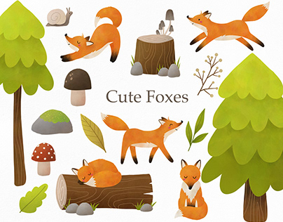Cute Foxes clipart